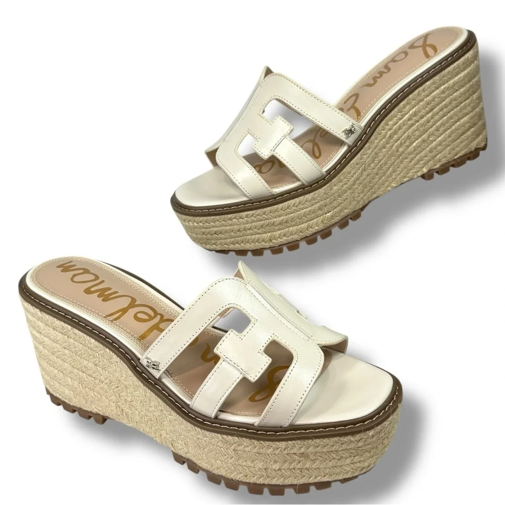 NEW Sam Edelman Laine Platform Wedge Espadrille Sandals Ivory Size 9.5 Resort